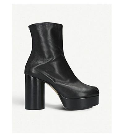 Shop Maison Margiela Tabi Leather Platform Boots In Black