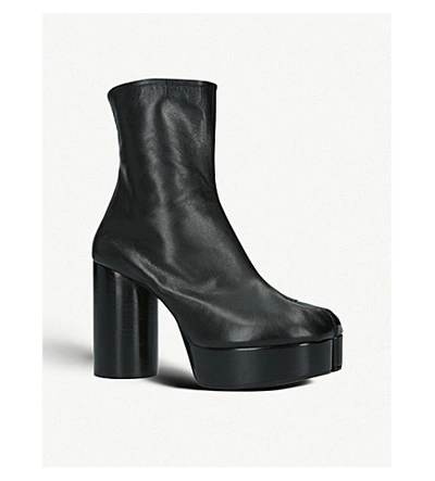 Shop Maison Margiela Tabi Leather Platform Boots In Black