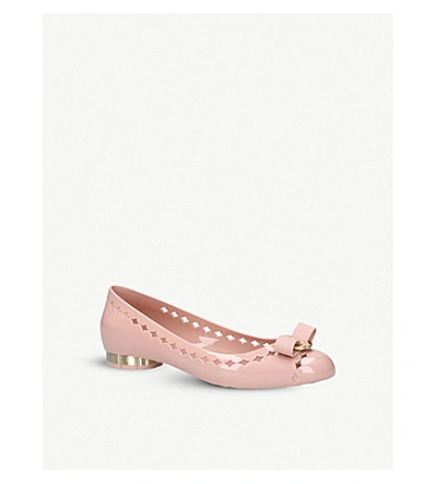 Shop Ferragamo Bow-embellished Jelly Courts In Pale Pink