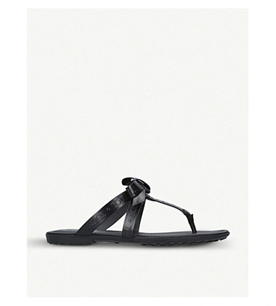 Shop Tod's Bow-front Logo-embossed Leather Sandals In Black