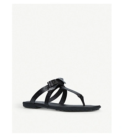 Shop Tod's Bow-front Logo-embossed Leather Sandals In Black