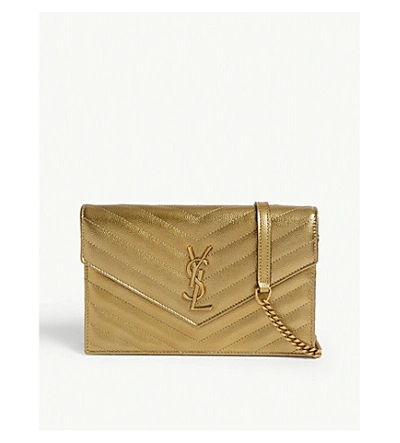 Shop Saint Laurent Monogram Quilted Leather Wallet-on-chain In Antic Gold Gold