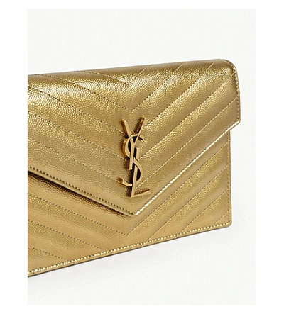 Shop Saint Laurent Monogram Quilted Leather Wallet-on-chain In Antic Gold Gold