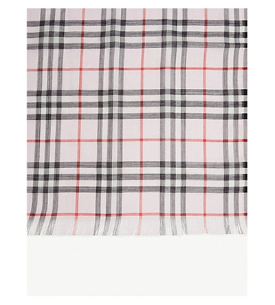 Shop Burberry Checked Wool And Silk-blend Scarf In Alabaster Pink