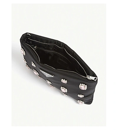 Shop Prada Crystal Jewelled Nylon Pouch In Black Rose