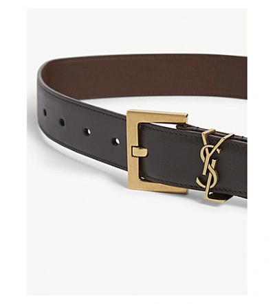 Shop Saint Laurent Logo Leather Belt In Western Moka Gold