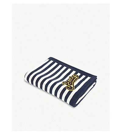 Shop Loewe X Paula's Ibiza Striped Cotton-terry Beach Towel In White/navy Blue