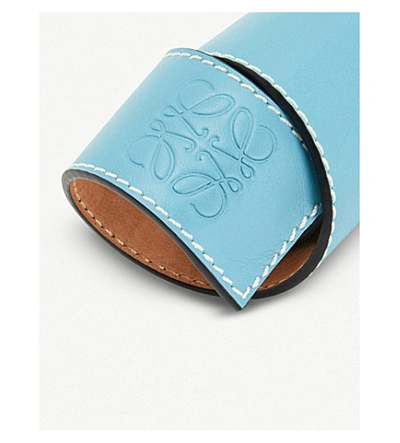 Shop Loewe Small Leather Slap Bracelet In Light Blue