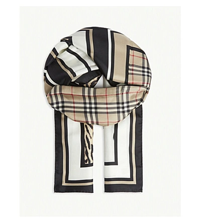 Shop Burberry Animal Print Silk Scarf In Archive Beige