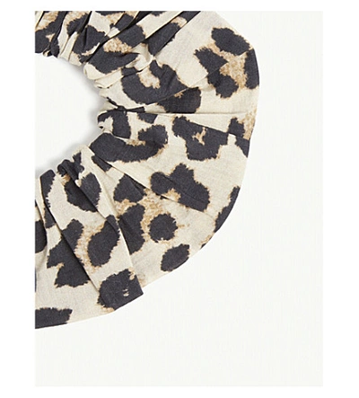 Shop Ganni Leopard Print Cotton And Silk-blend Scrunchie