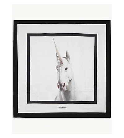 Shop Burberry Unicorn Silk Square Scarf In White