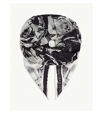 Shop Alexander Mcqueen Ripped Roses Silk Scarf In Black/ivory