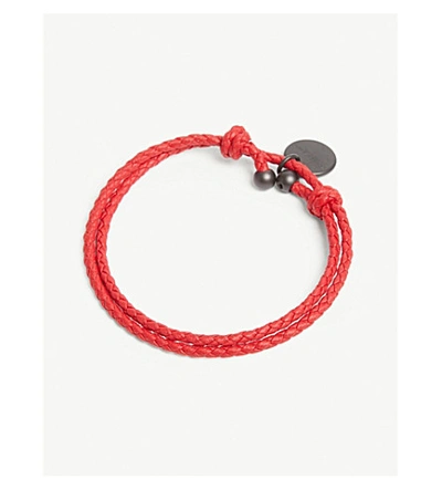 Shop Bottega Veneta Woven Leather Bracelet In Bright Red