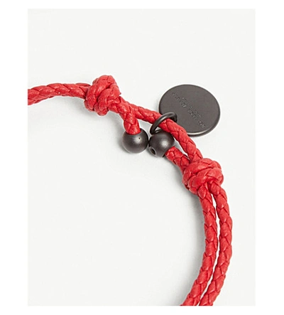 Shop Bottega Veneta Woven Leather Bracelet In Bright Red
