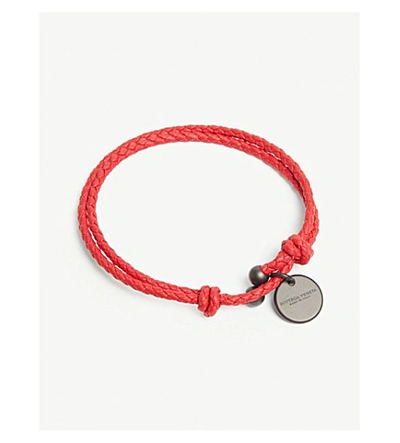 Shop Bottega Veneta Woven Leather Bracelet In Bright Red