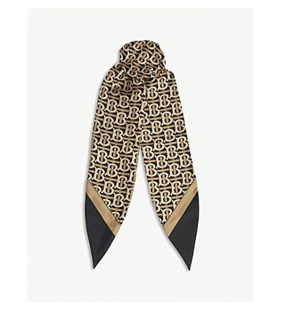 Shop Burberry Monogram Print Silk Hair Scarf In Sesame