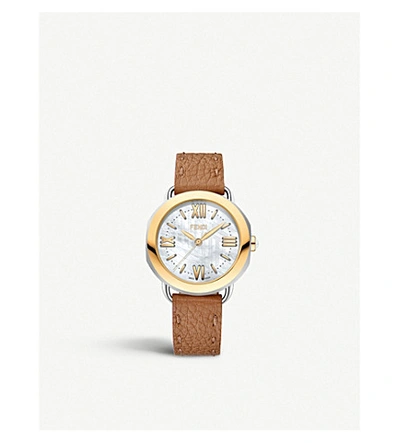 Shop Fendi Timepieces F8021345h0 Selleria Gold-plated, Mother-of-pearl And Leather Watch