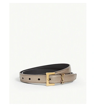 Shop Saint Laurent Ysl Leather Belt In Brun Metallic Gold