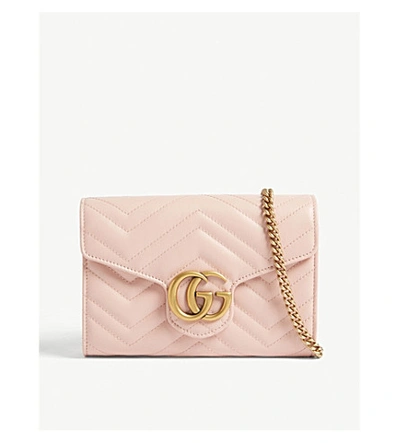 Shop Gucci Marmont Quilted Leather Wallet-on-chain In Perfect Pink