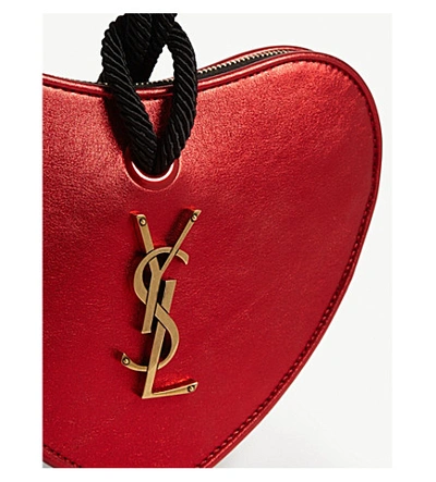 Saint Laurent Sac Coeur Heart Calf Clutch Bag In Rouge Metal