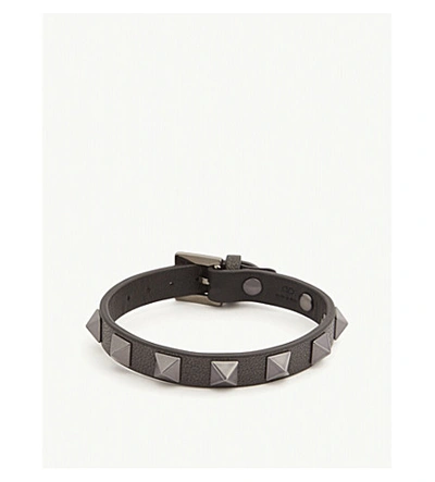 Shop Valentino Rockstud Leather Bracelet In Black Black