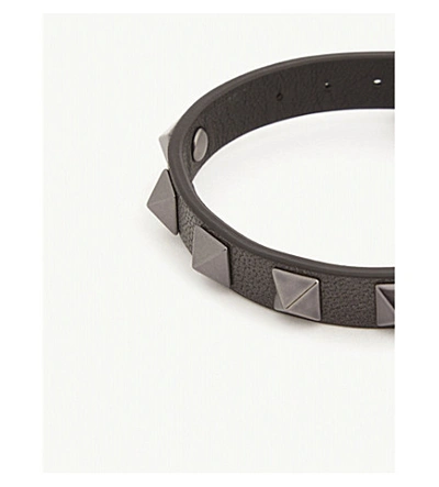 Shop Valentino Rockstud Leather Bracelet In Black Black