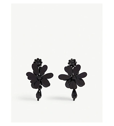 Shop Simone Rocha Flower Drop Earrings In Jet