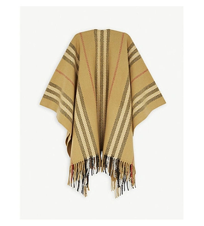 Shop Burberry Icon Print Wool-cashmere Blend Cape In Antique Yellow