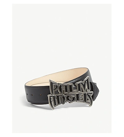 Shop Palm Angels Logo Buckle Leather Belt In Black Silver