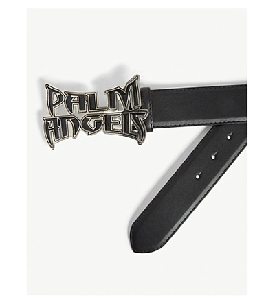 Shop Palm Angels Logo Buckle Leather Belt In Black Silver