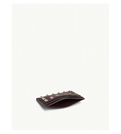 Shop Valentino Rockstud Leather Card Holder In Rubin
