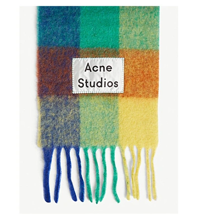 Shop Acne Studios Check Print Scarf In Blue/orange/green