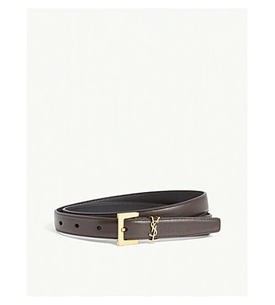 Shop Saint Laurent Logo-buckle Leather Belt In Western Moka Gold