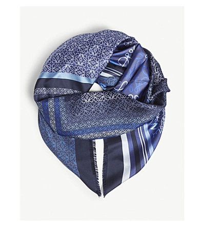 Shop Loewe Patchwork Print Silk Scarf In Blue