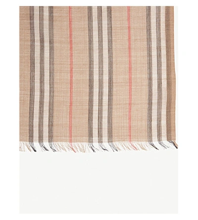 Shop Burberry Vintage Check Wool And Silk-blend Scarf In Archive Stripe