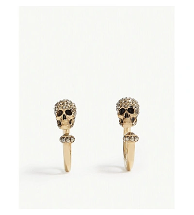 Shop Alexander Mcqueen Skull Reverse Hoop Earrings In Silver Mix