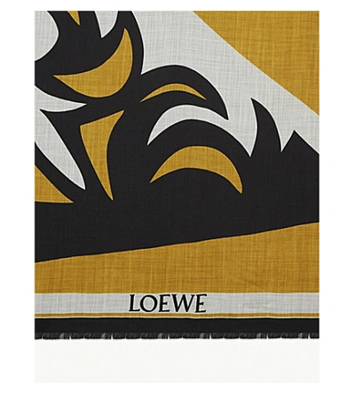 Shop Loewe Logo Print Wool Scarf In Yellow