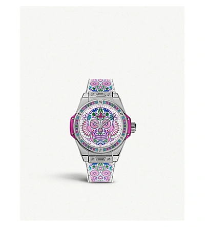 Shop Hublot 465sx2090vr1299mex18 Big Bang One Click Calavera Catrina Stainless Steel, Leather And Rubber Watch In Multi-coloured
