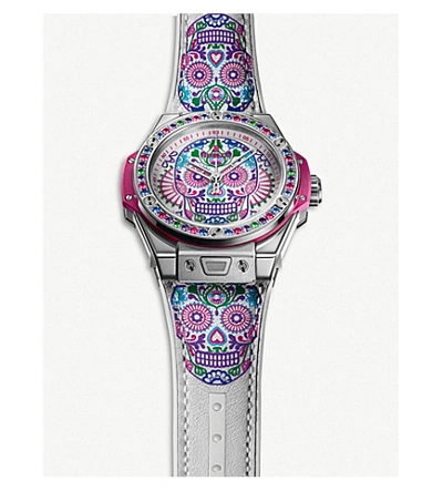 Shop Hublot 465sx2090vr1299mex18 Big Bang One Click Calavera Catrina Stainless Steel, Leather And Rubber Watch In Multi-coloured