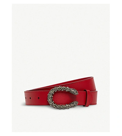 Shop Gucci Dionysus Leather Belt In Red