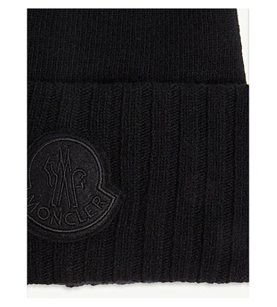 Shop Moncler Xl Logo Wool Beanie In Black
