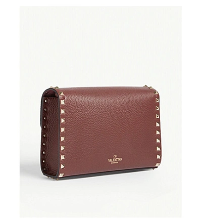 Shop Valentino Rockstud Leather Satchel In Rubin Plum