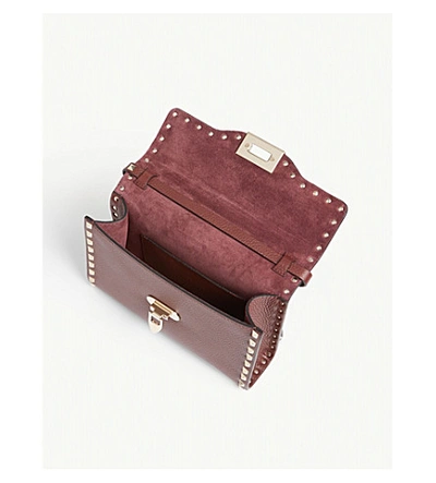 Shop Valentino Rockstud Leather Satchel In Rubin Plum