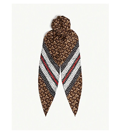 Shop Burberry Monogram Print Silk Hair Scarf In Bridle Brown