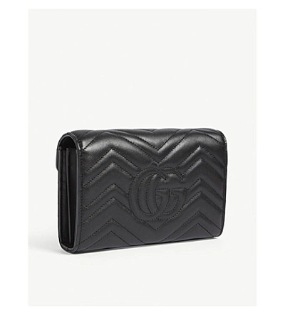 Shop Gucci Gg Marmont Leather Wallet On Chain In Black