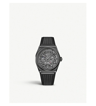 Shop Zenith 95.9001.670/77.r791 Defy Classic Range Rover Brushed Titanium And Rubber Watch In Black Openworked