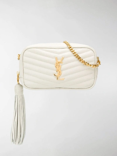 Shop Saint Laurent Quilted Monogram Camera Bag In Neutrals