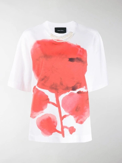 Shop Simone Rocha Flower Faux-pearl T-shirt In White
