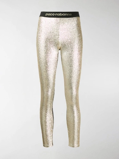 Shop Paco Rabanne Metallic Leggings In Silver