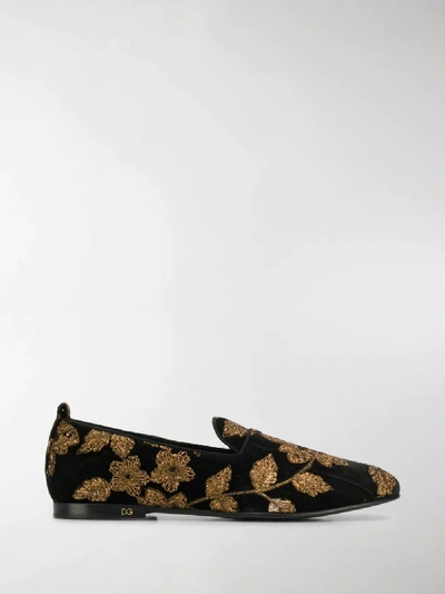 Shop Dolce & Gabbana Floral Brocade Loafers In Black